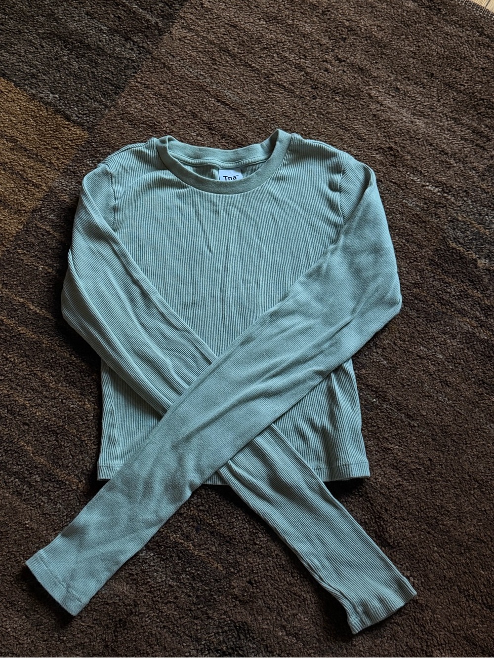 Tna Light Sage Long-Sleeve Ribbed Top size small